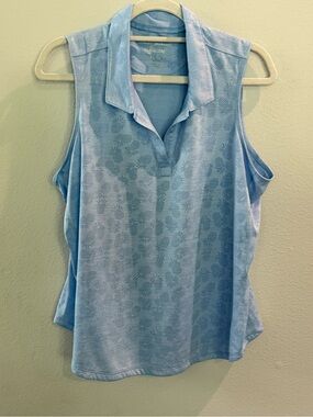 Tommy Bahama Light Blue Sleeveless Polo Top with Subtle Pineapple Print